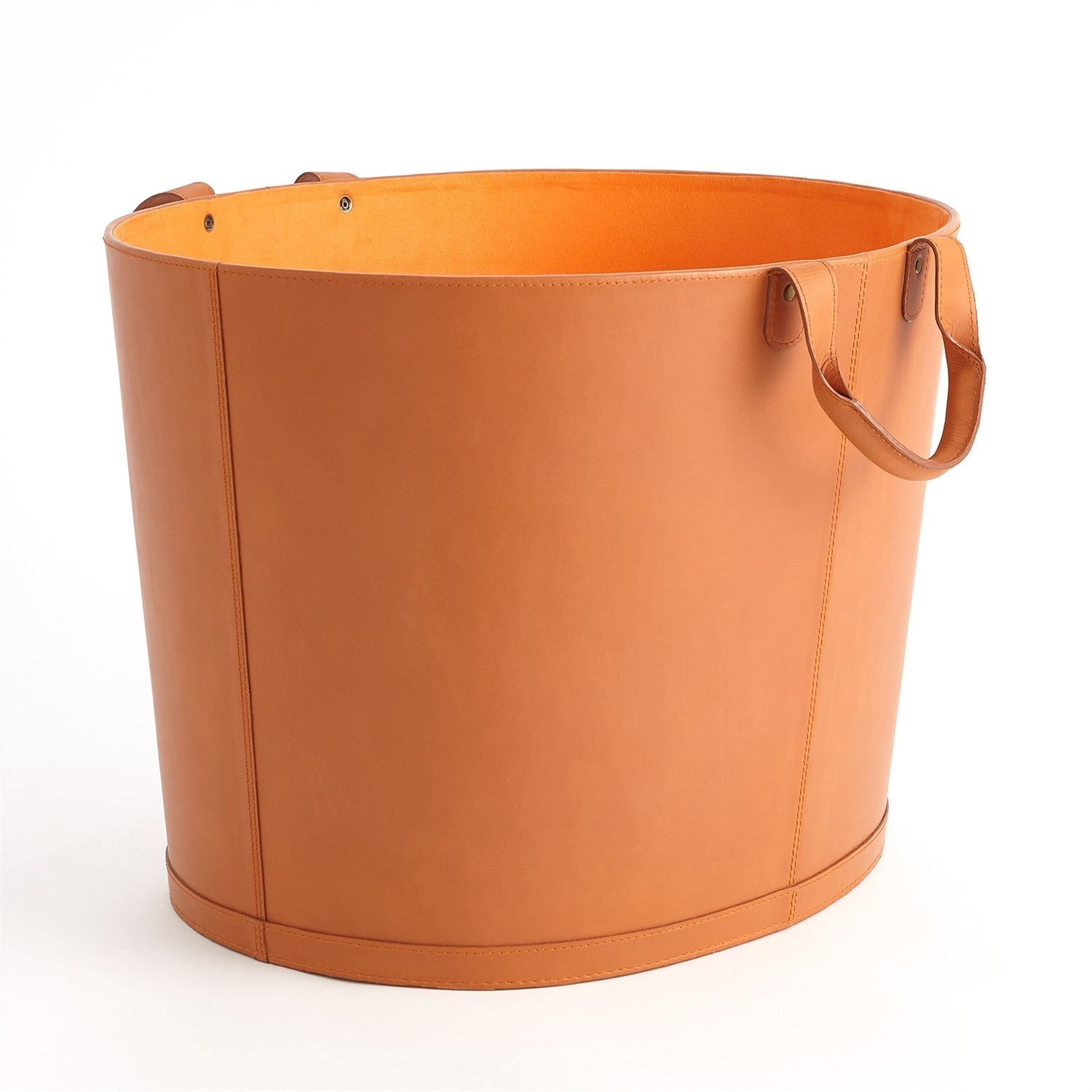 Global Views Orange Oversized Oval Leather Basket