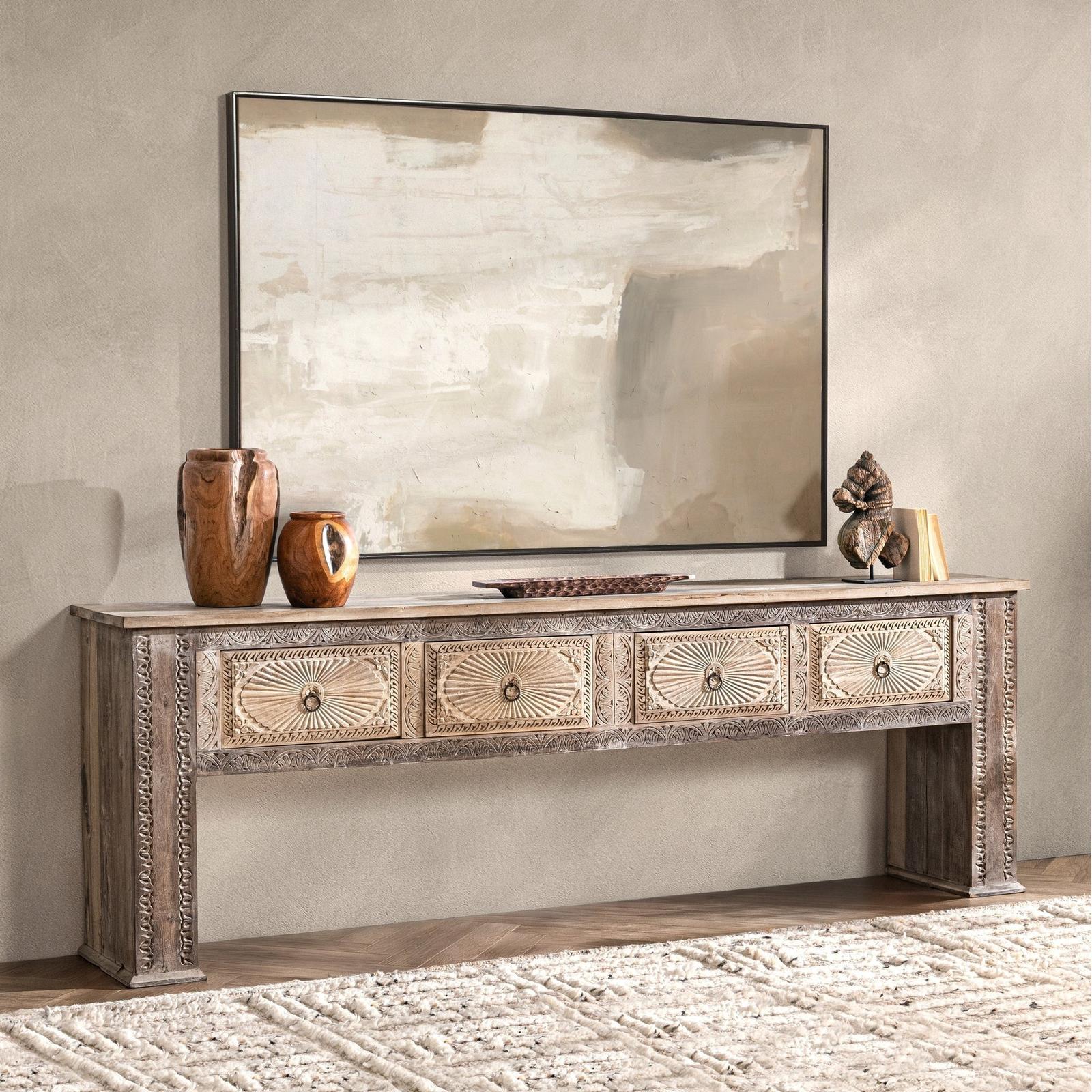 Classic Home Qena Reclaimed Wood 4Dwr Console Table