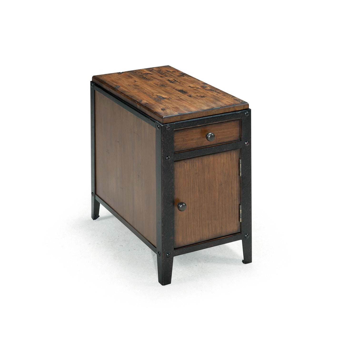 Magnussen Home Pinebrook Distressed Natural Pine Chairside Door End Table