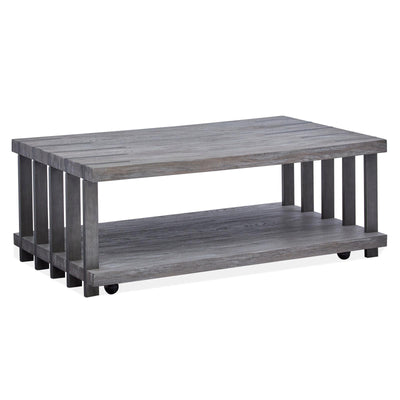 Magnussen Home Eldridge Weathered Gravel And Satin Bronze Rectangular Cocktail Table With Casters