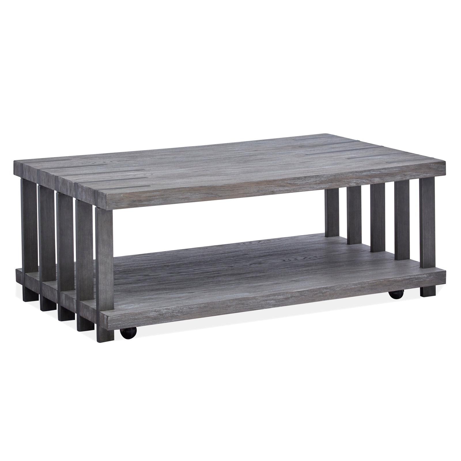 Magnussen Home Eldridge Weathered Gravel And Satin Bronze Rectangular Cocktail Table With Casters