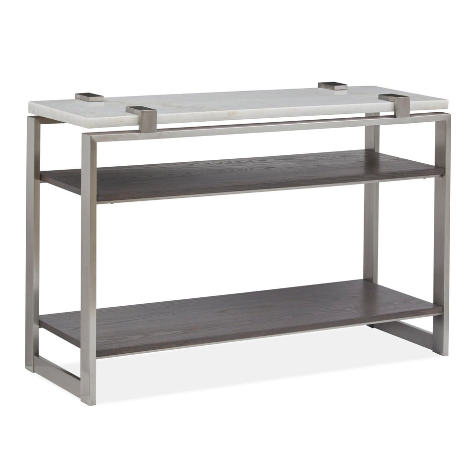 Magnussen Home Paradox Pearl White And Roasted Almond And Brushed Platinum Rectangular Sofa Table