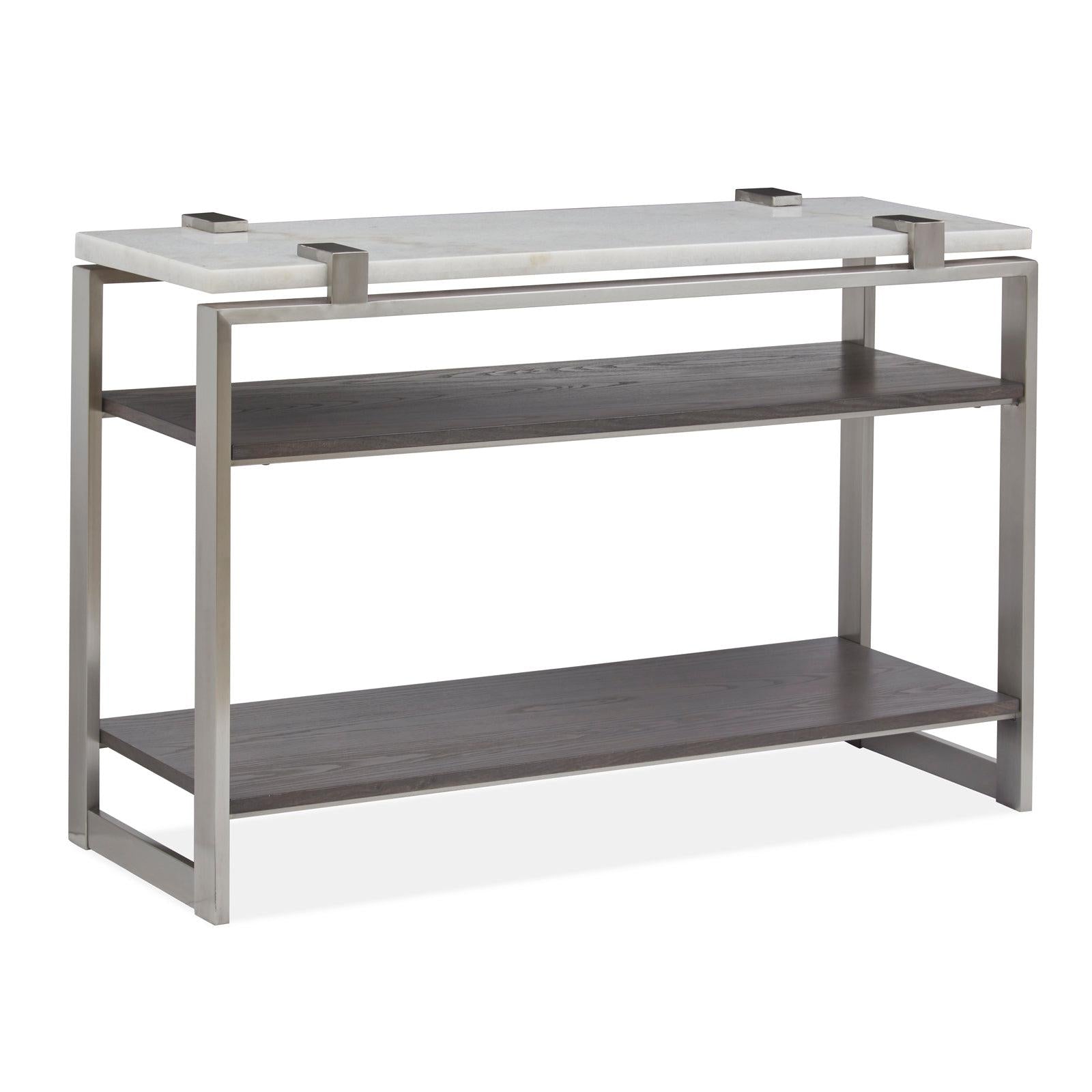 Magnussen Home Paradox Pearl White And Roasted Almond And Brushed Platinum Rectangular Sofa Table