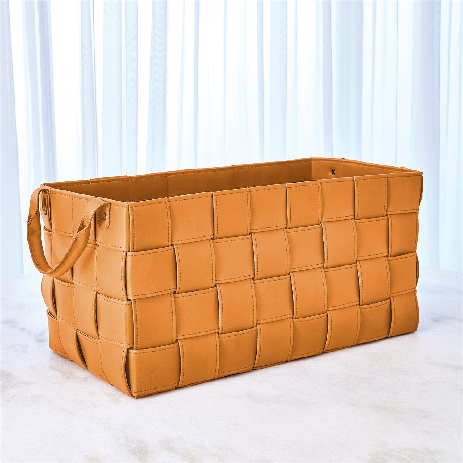 Global Views Orange Soft Woven Leather Basket