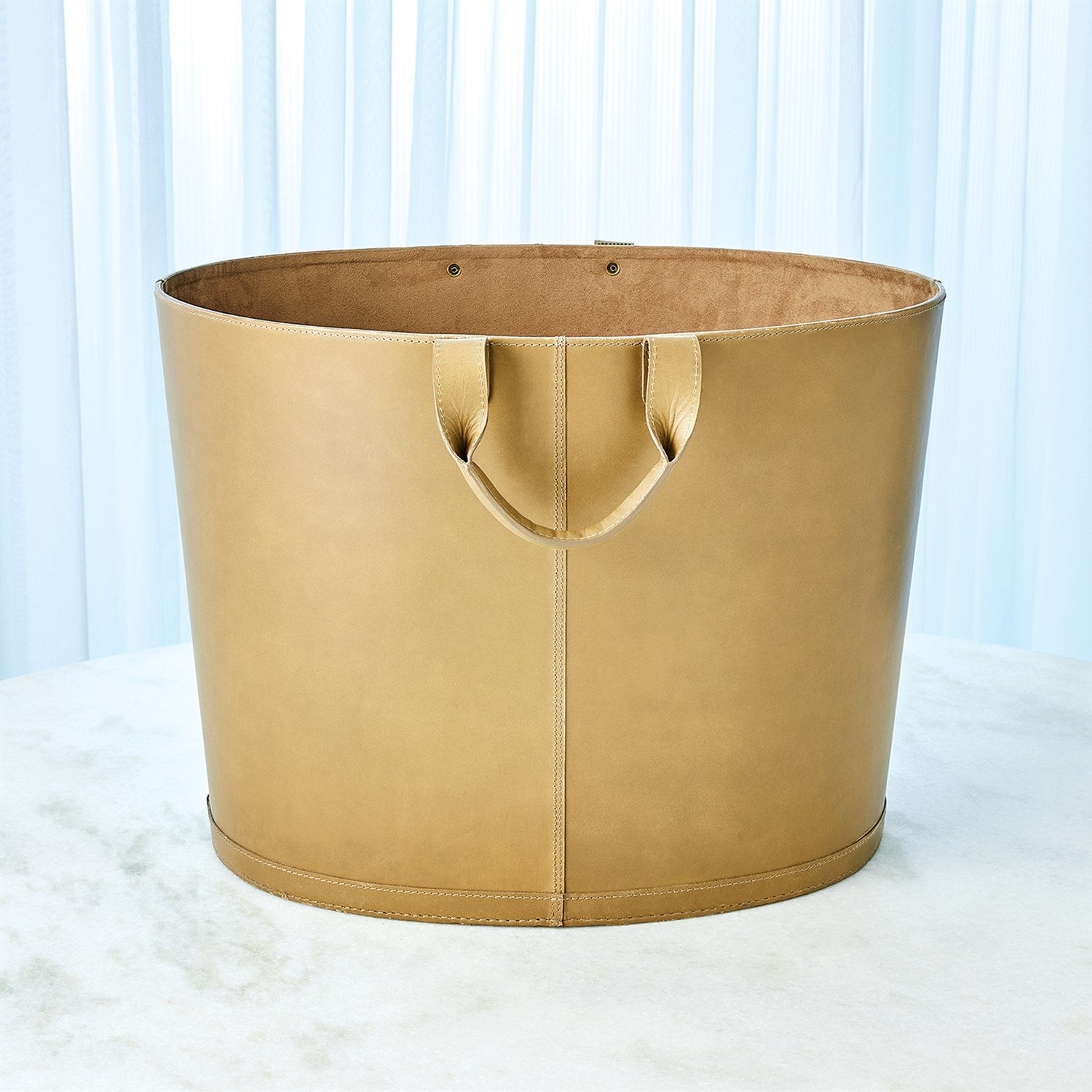 Global Views Putty Oversized Oval Leather Basket