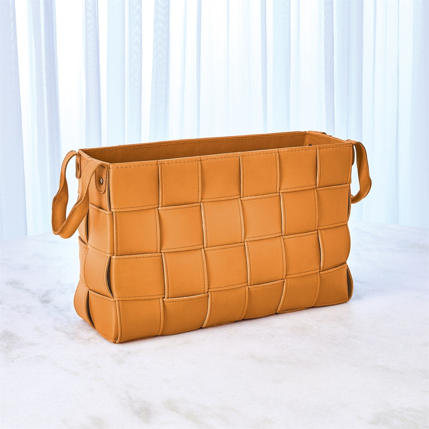 Global Views Orange Soft Woven Leather Basket