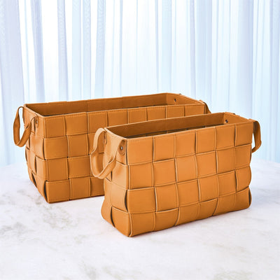 Global Views Orange Soft Woven Leather Basket