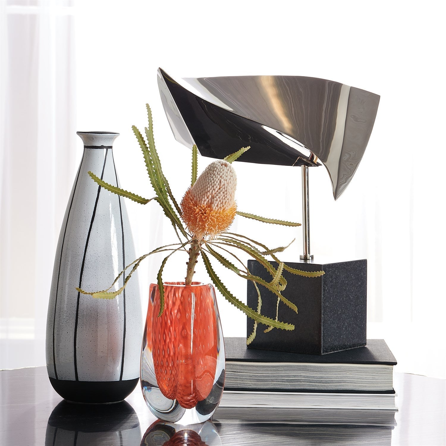 Global Views Orange Triangular Bubbled Vase