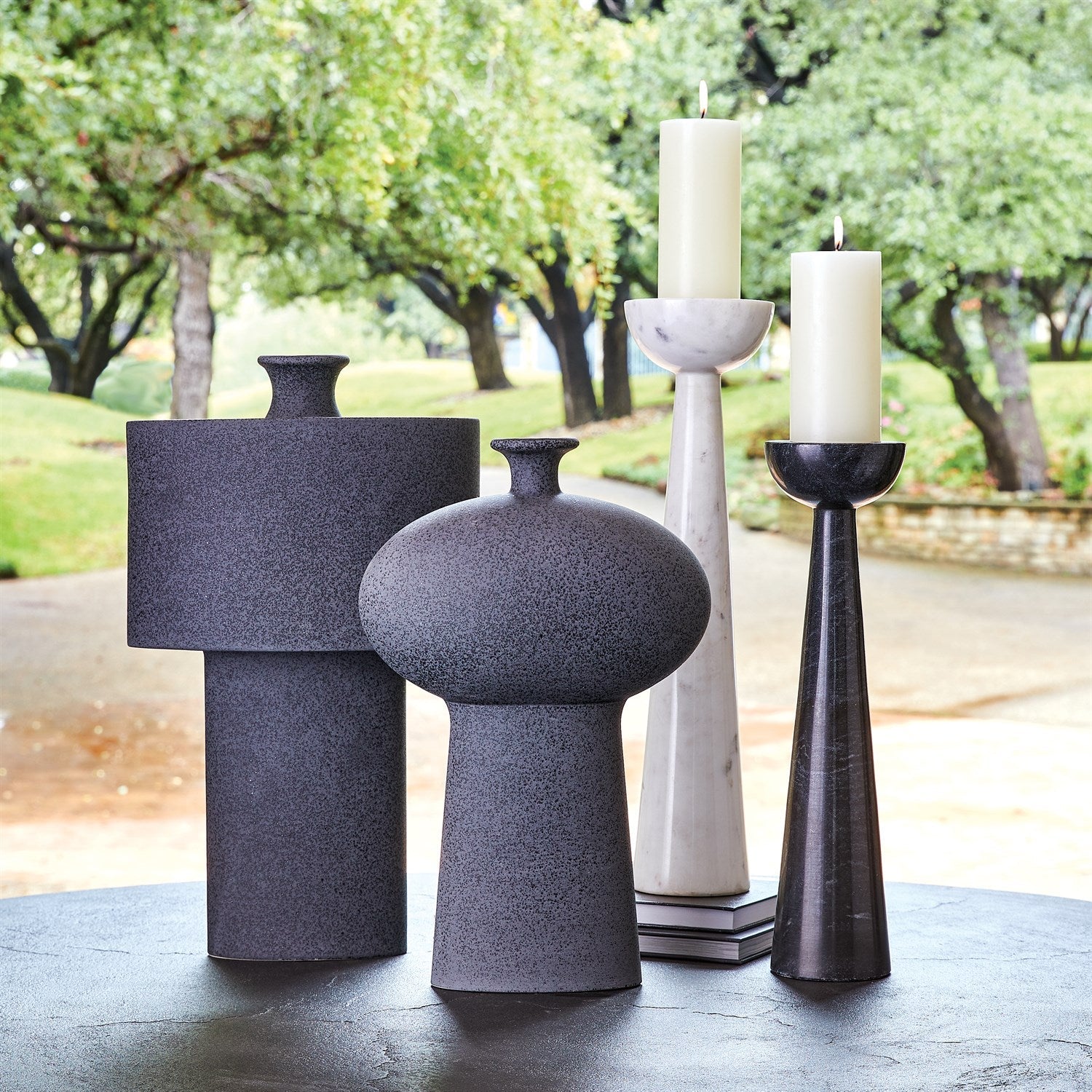 Global Views Black Round Top Candle Stand