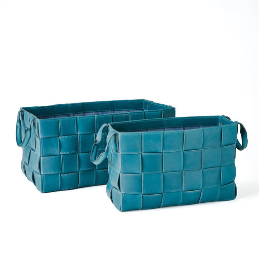 Global Views Soft Woven Leather Basket - Azure
