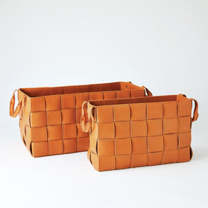 Global Views Orange Soft Woven Leather Basket