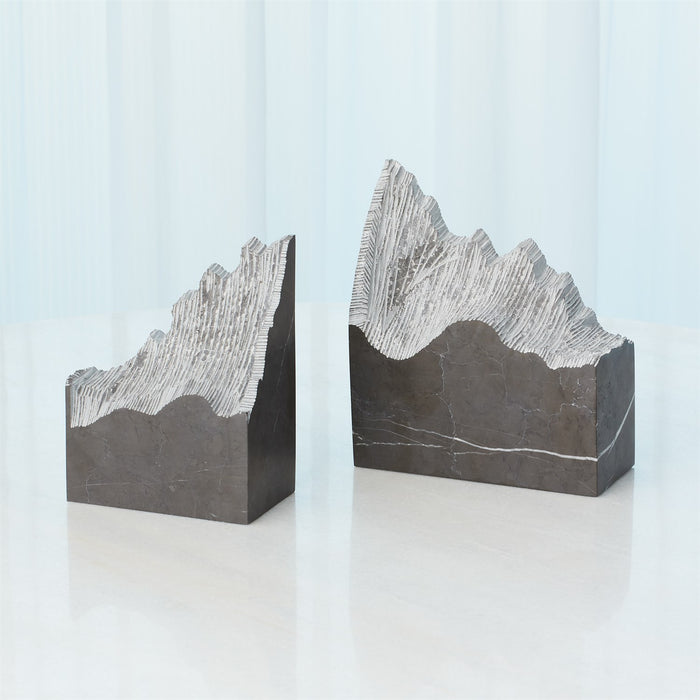 Global Views Mountain Summit Bookends - Grey Marble - Set of 2