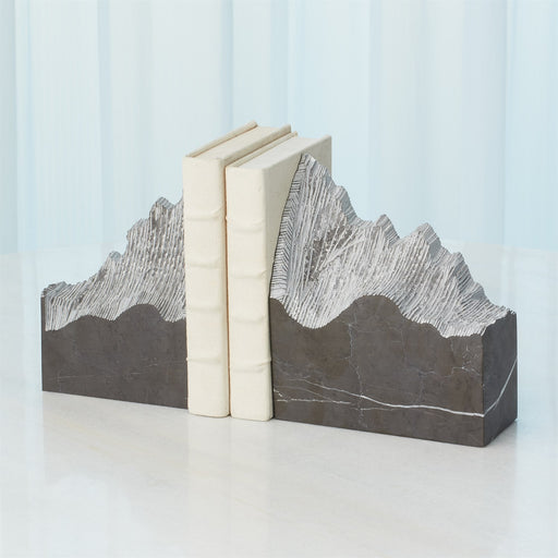 Global Views Mountain Summit Bookends - Grey Marble - Set of 2