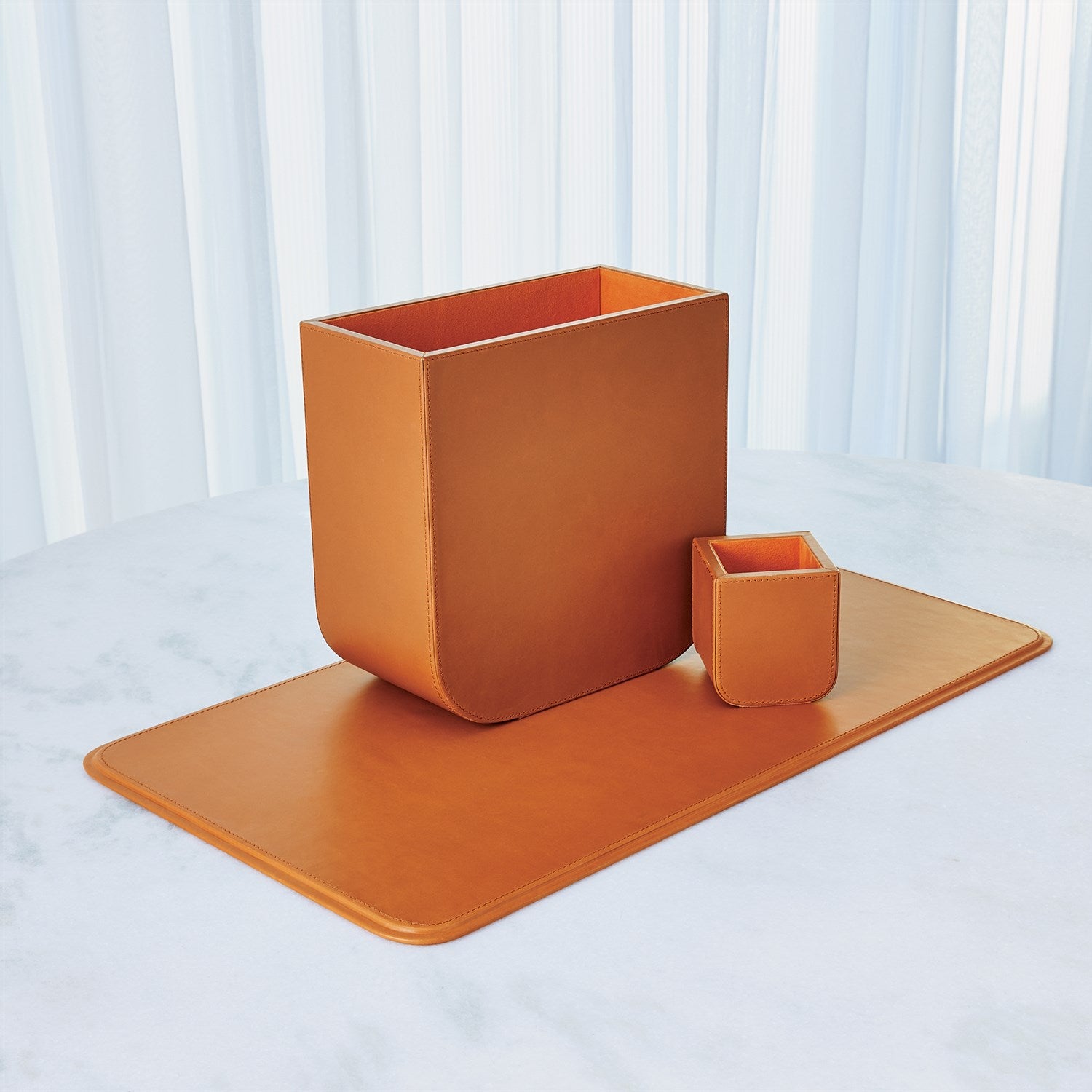 Global Views Radius Edge Leather Desk Accessories - Orange