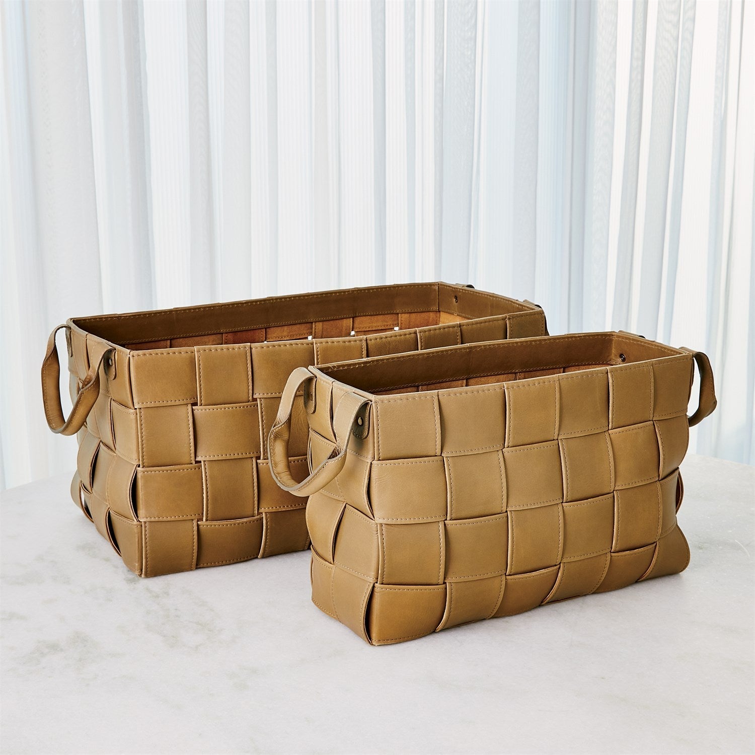 Global Views Putty Soft Woven Leather Basket