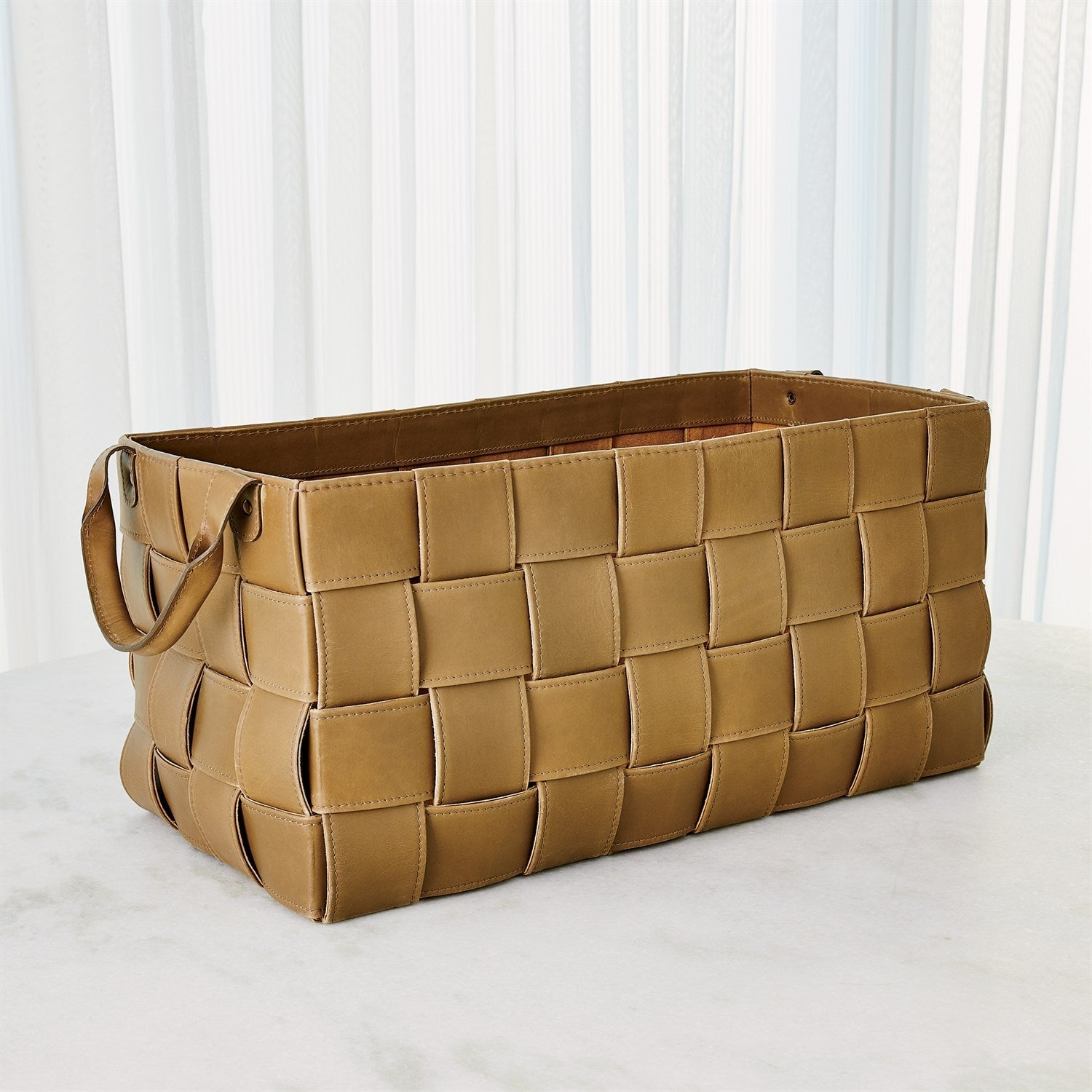 Global Views Putty Soft Woven Leather Basket