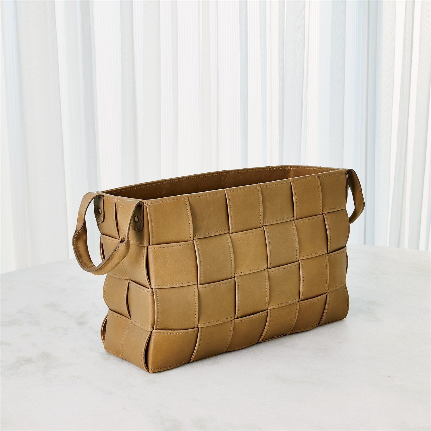 Global Views Putty Soft Woven Leather Basket
