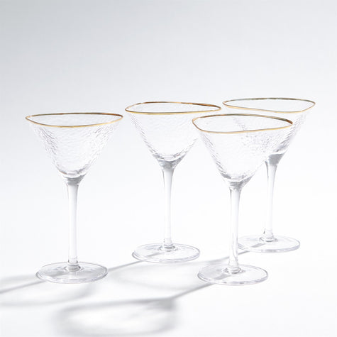 Global Views Hammered Martini Glasses with Gold Rim - Set of 4