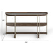 Magnussen Home Elora Walnut And Tarnished Silver And Clear Glass Demilune Sofa Table
