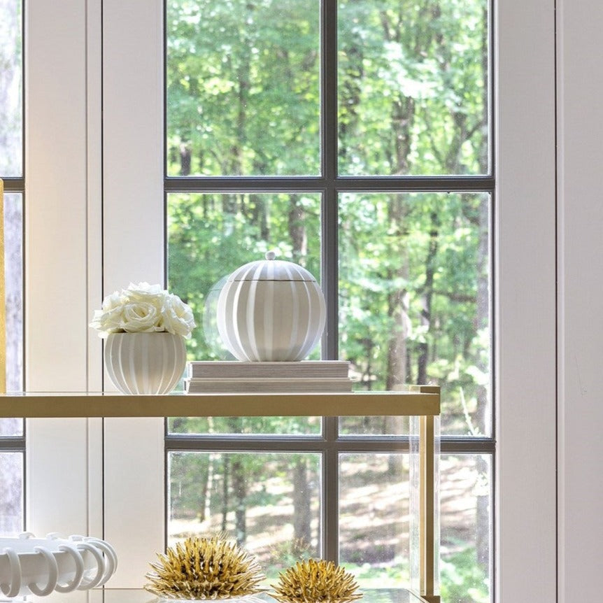 Global Views Matte White Spicchi Line Bowl with Lid