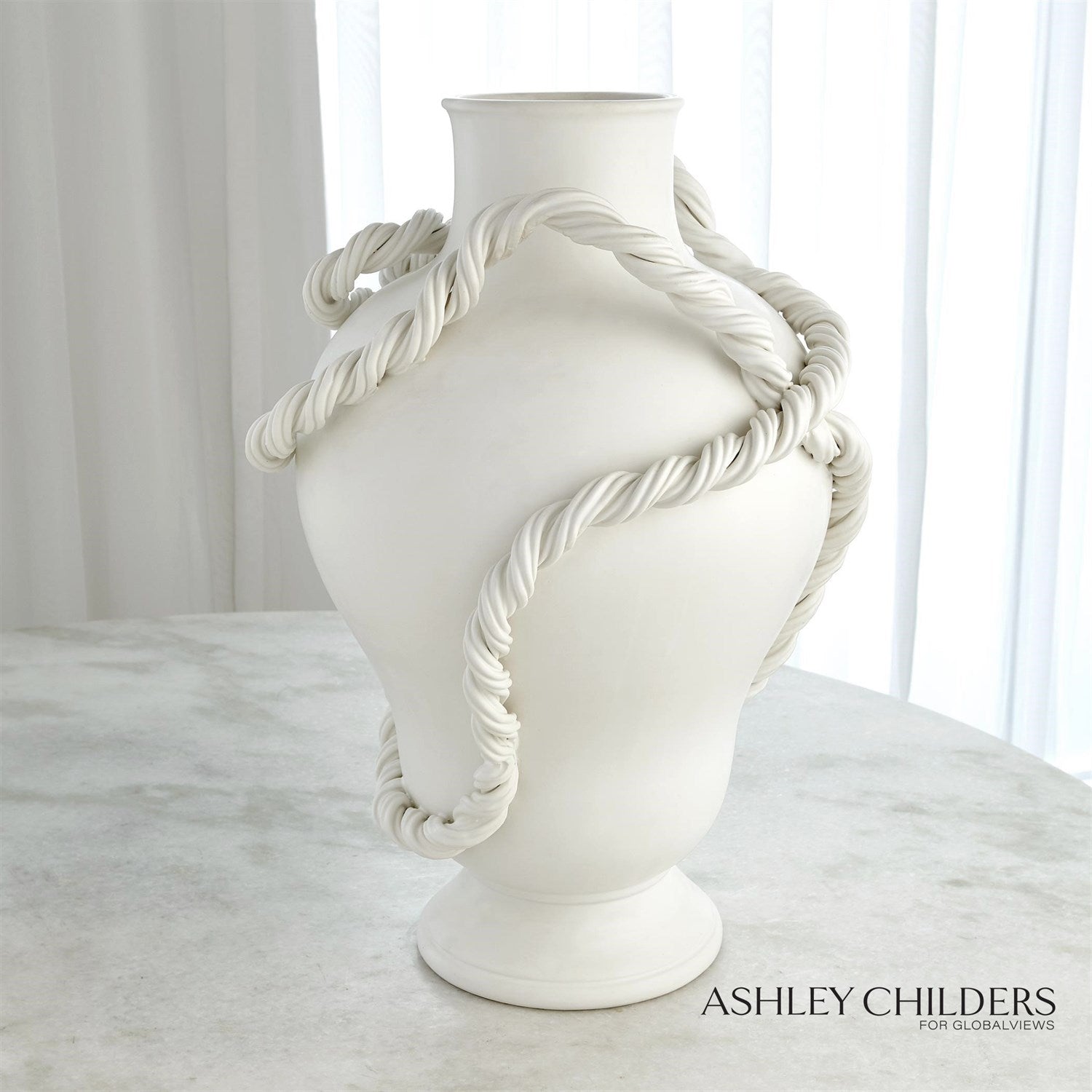 Global Views Matte White Twisted Vine Vase