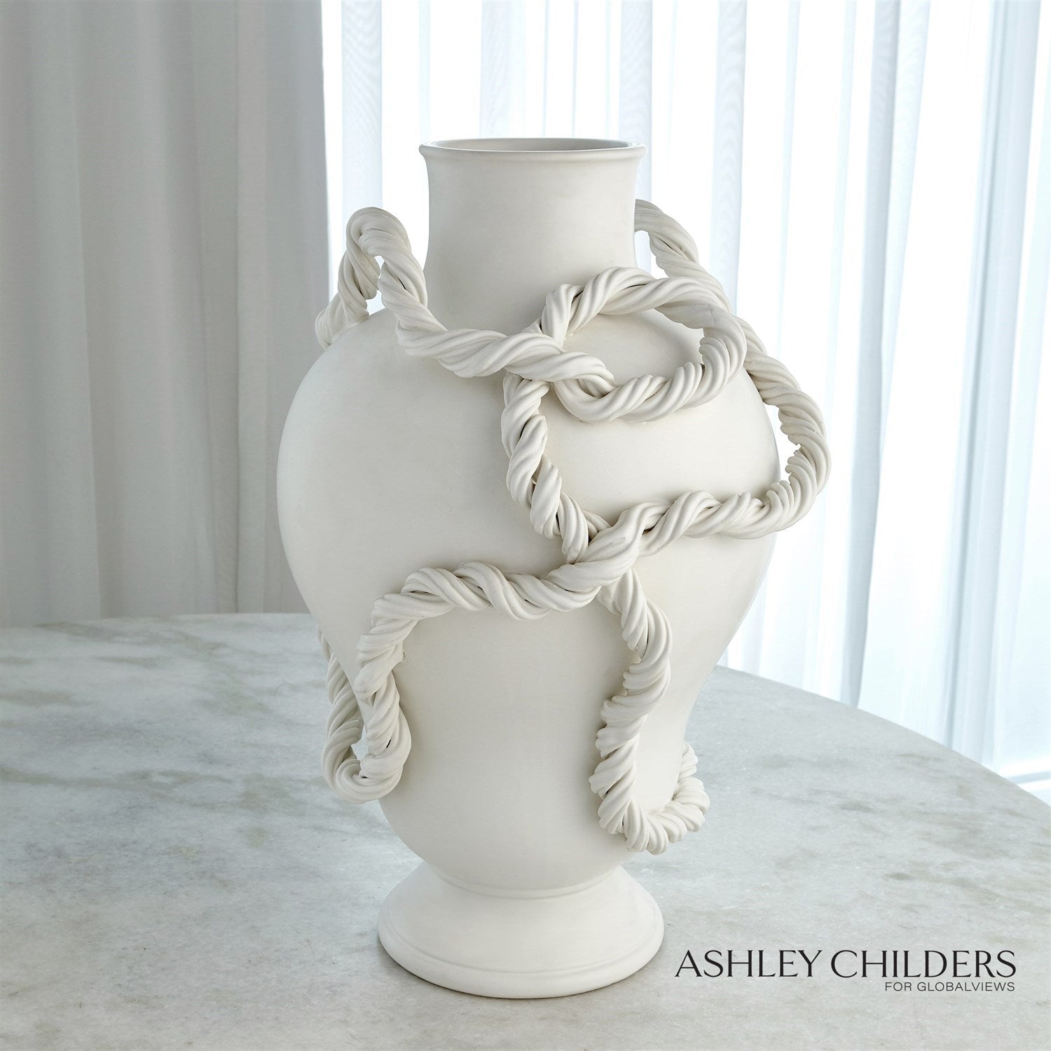 Global Views Matte White Twisted Vine Vase