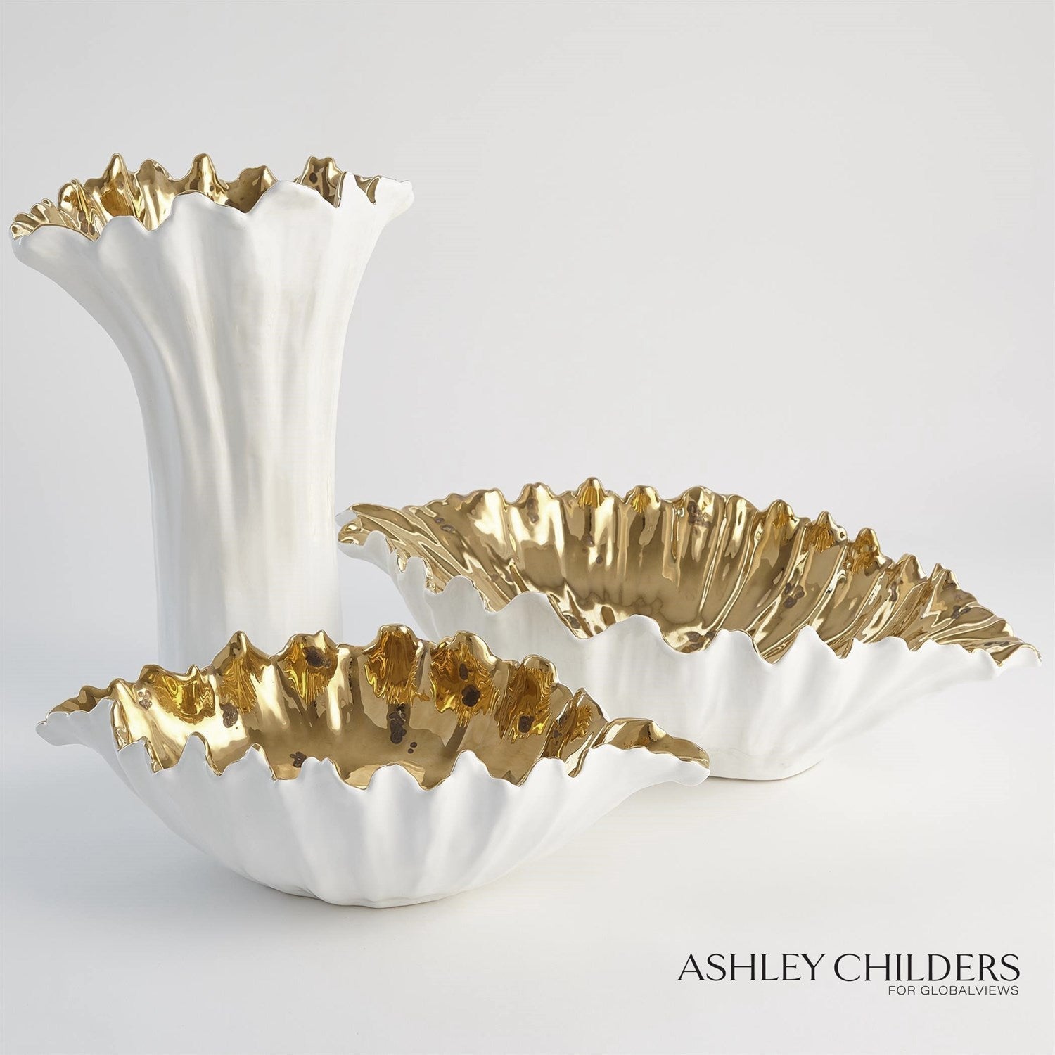 Global Views White Organic Wave Oval Bowl by Ashley Childers