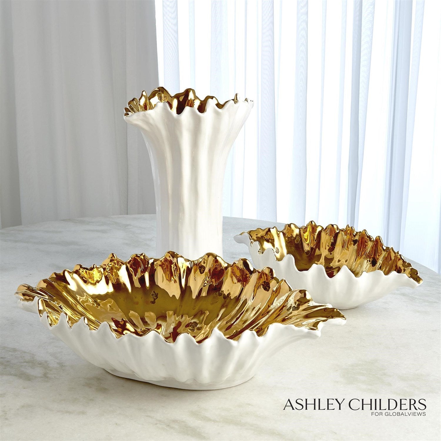 Global Views White Organic Wave Oval Bowl by Ashley Childers
