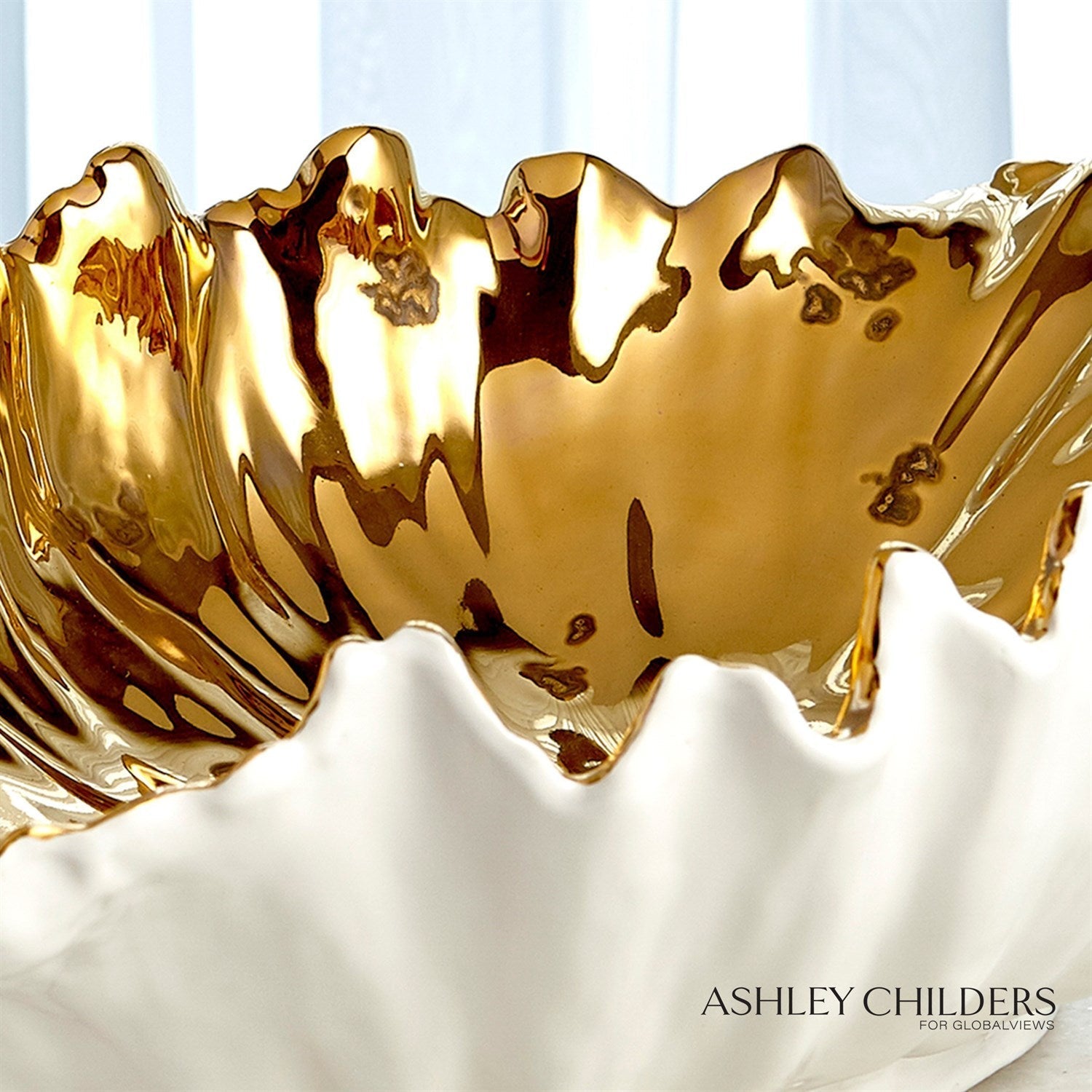 Global Views White Gold Organic Wave Oval Bowl