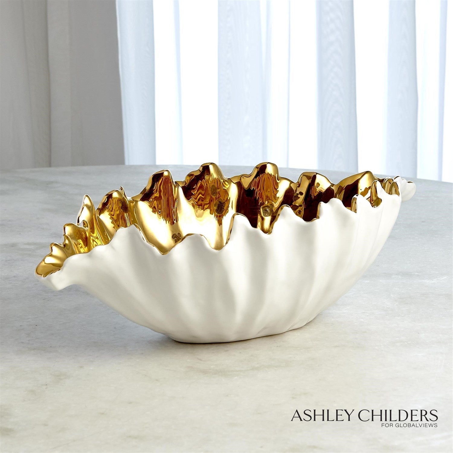 Global Views White Gold Organic Wave Oval Bowl