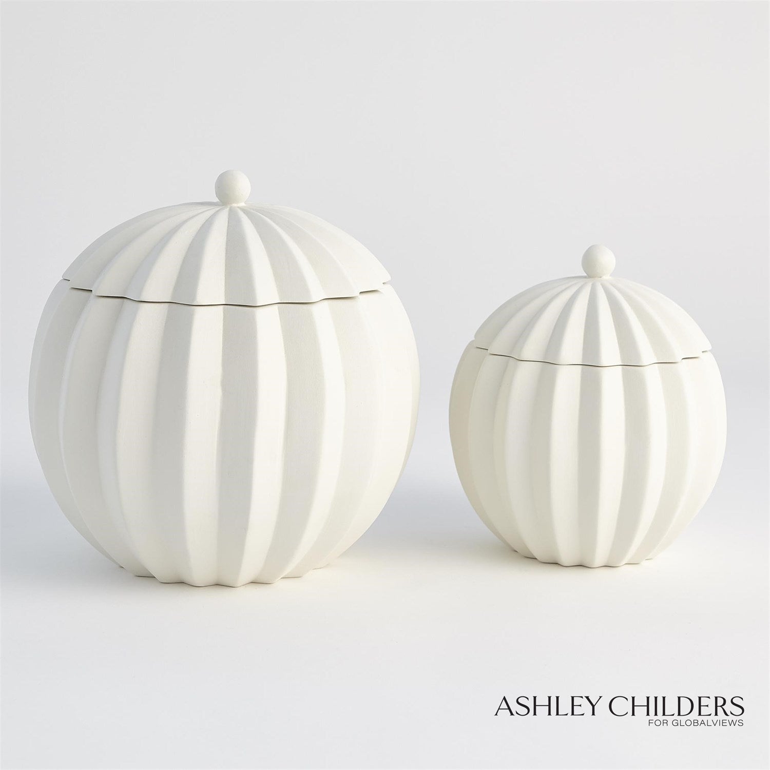 Global Views Matte White Spicchi Line Bowl with Lid