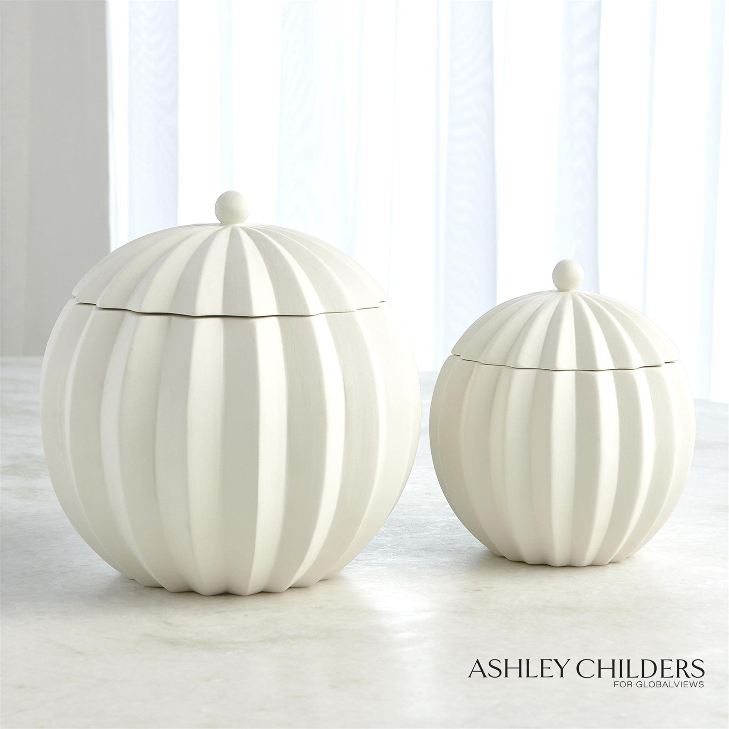 Global Views Matte White Spicchi Line Bowl with Lid