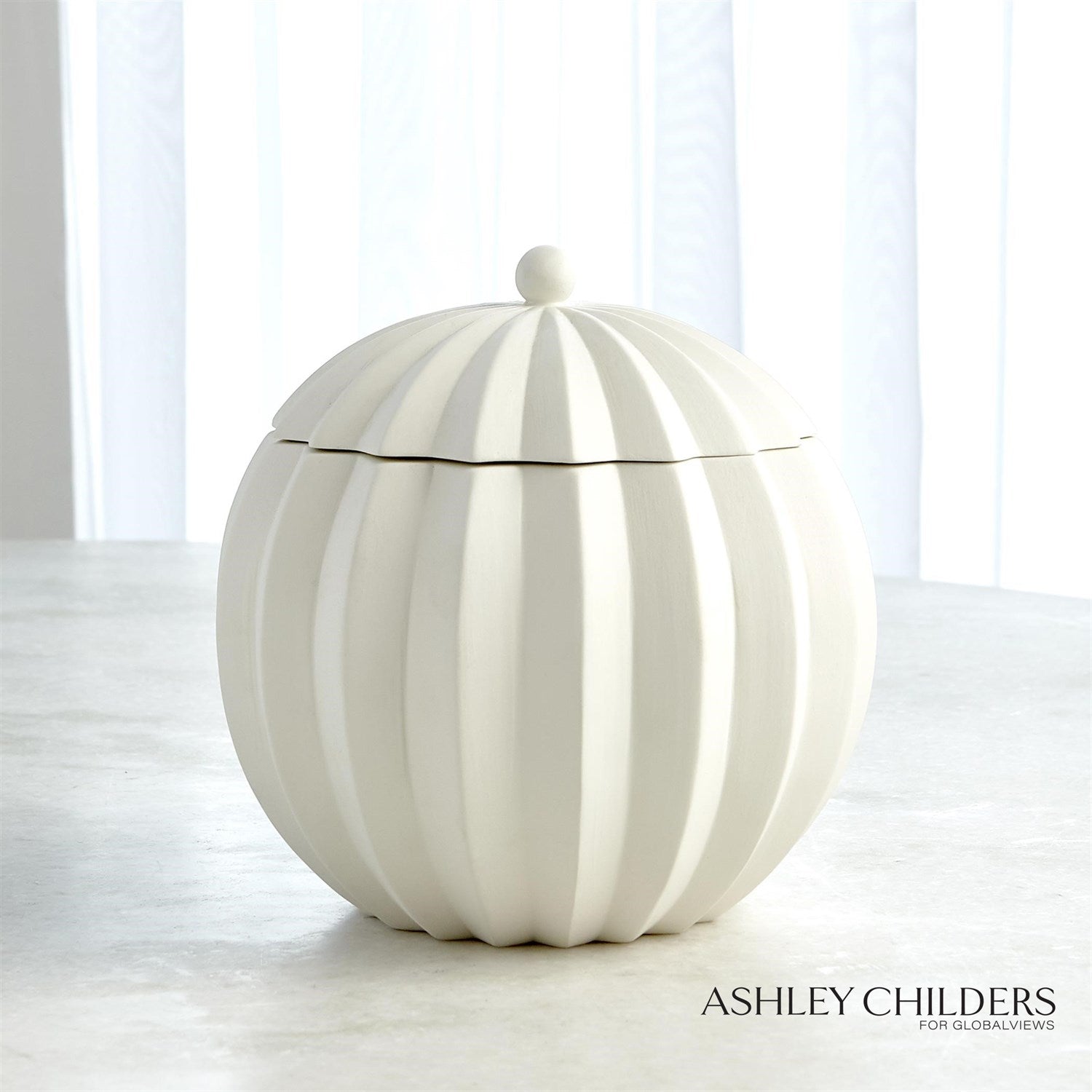 Global Views Matte White Spicchi Line Bowl with Lid