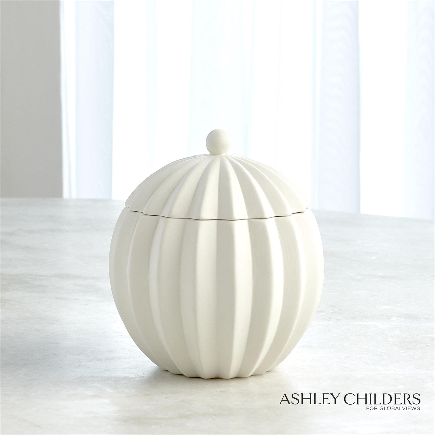 Global Views Matte White Spicchi Line Bowl with Lid