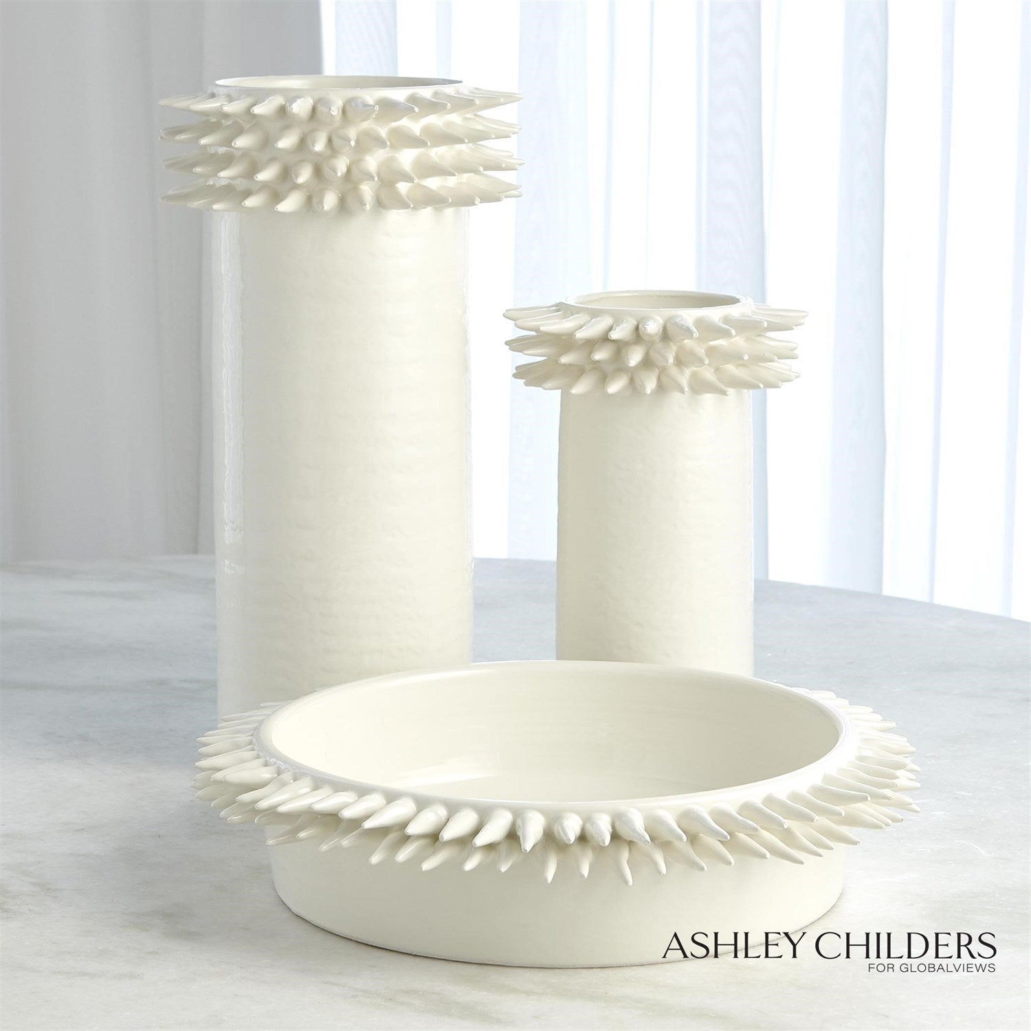 Global Views White Spike Cylinder Vase