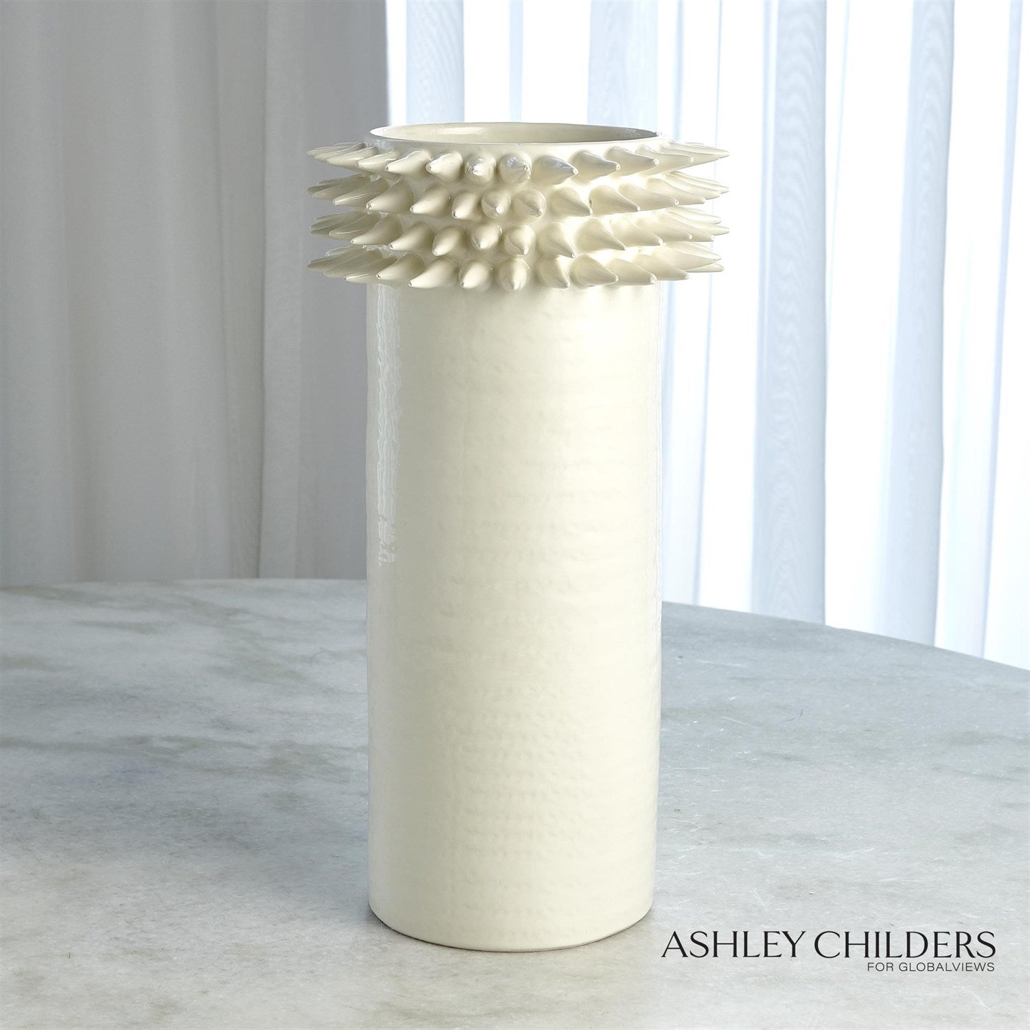 Global Views White Spike Cylinder Vase