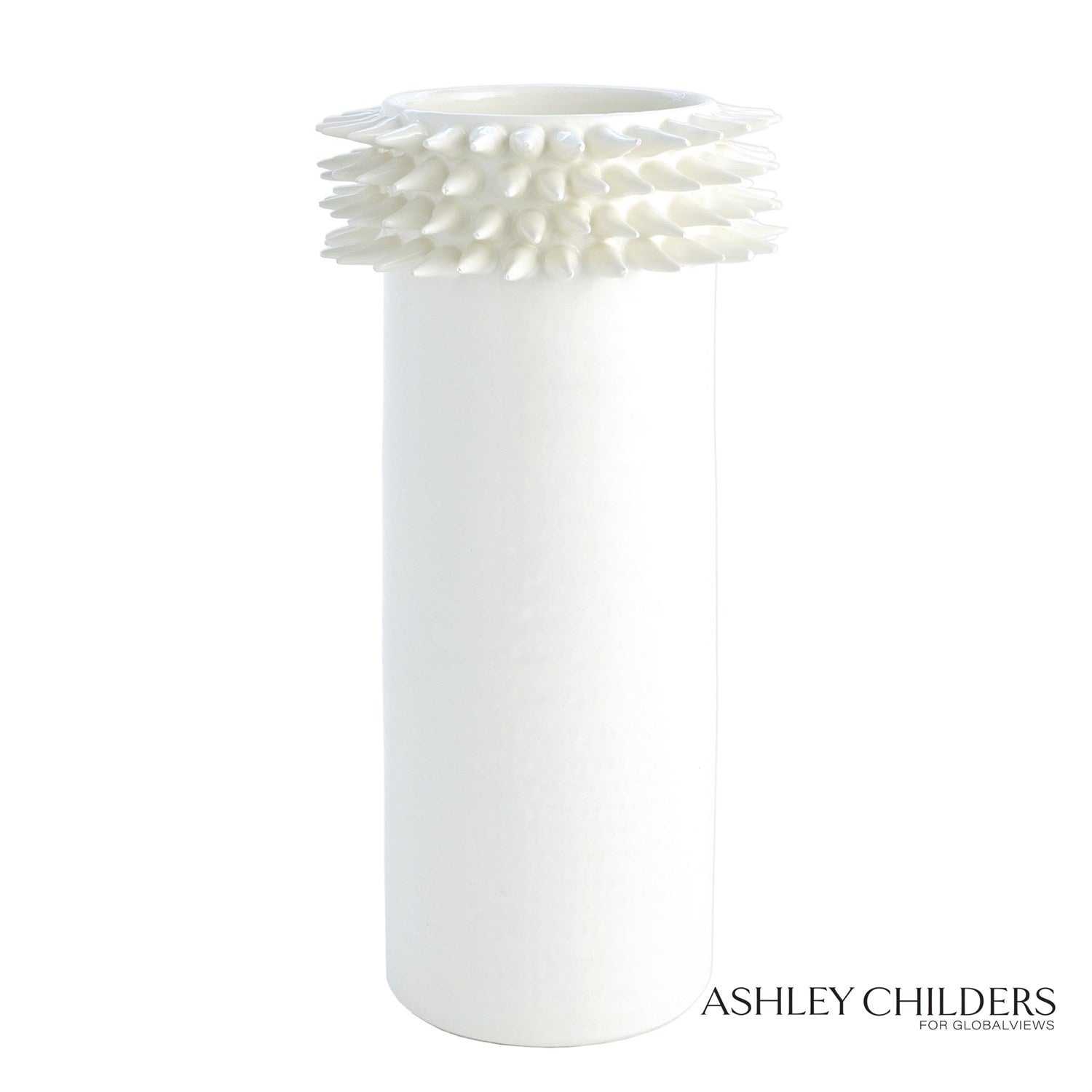Global Views White Spike Cylinder Vase