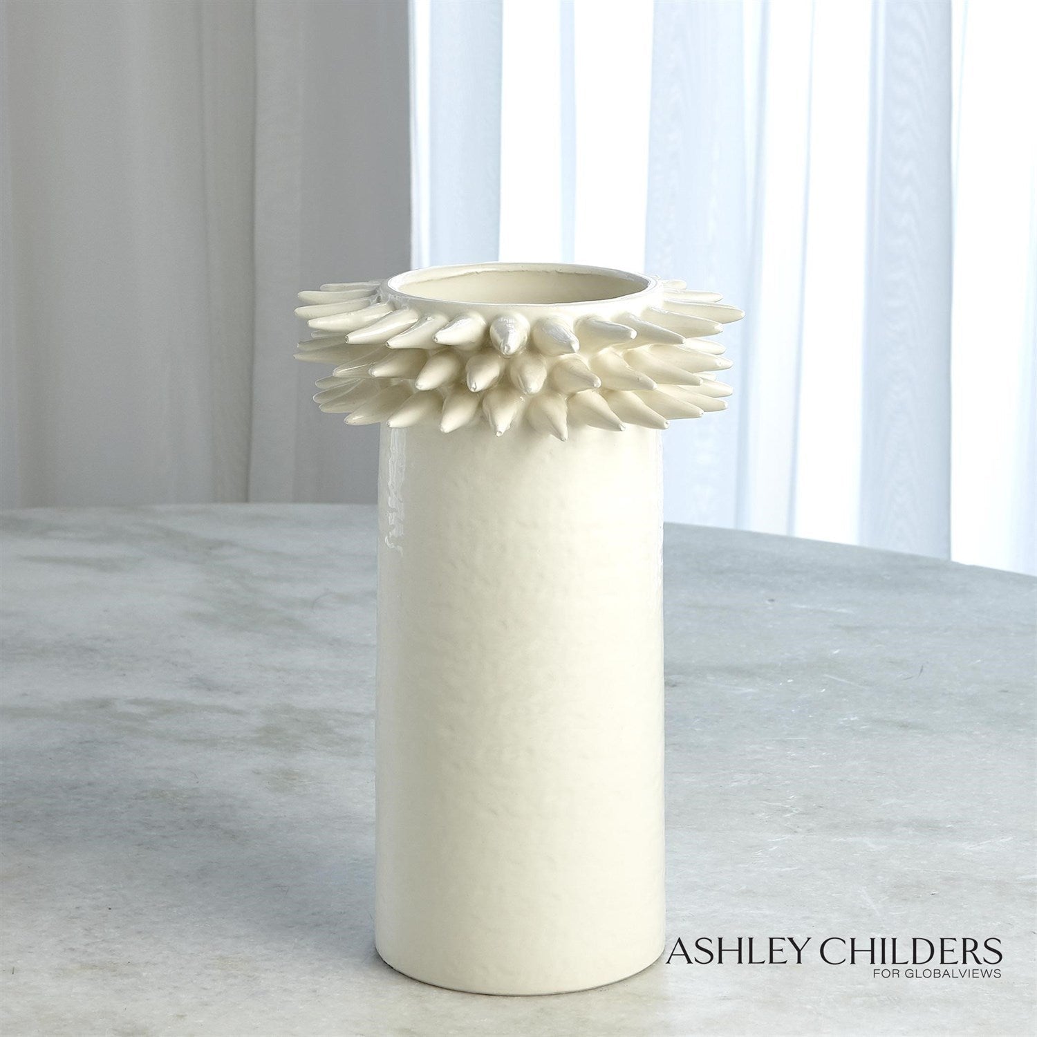 Global Views White Spike Cylinder Vase