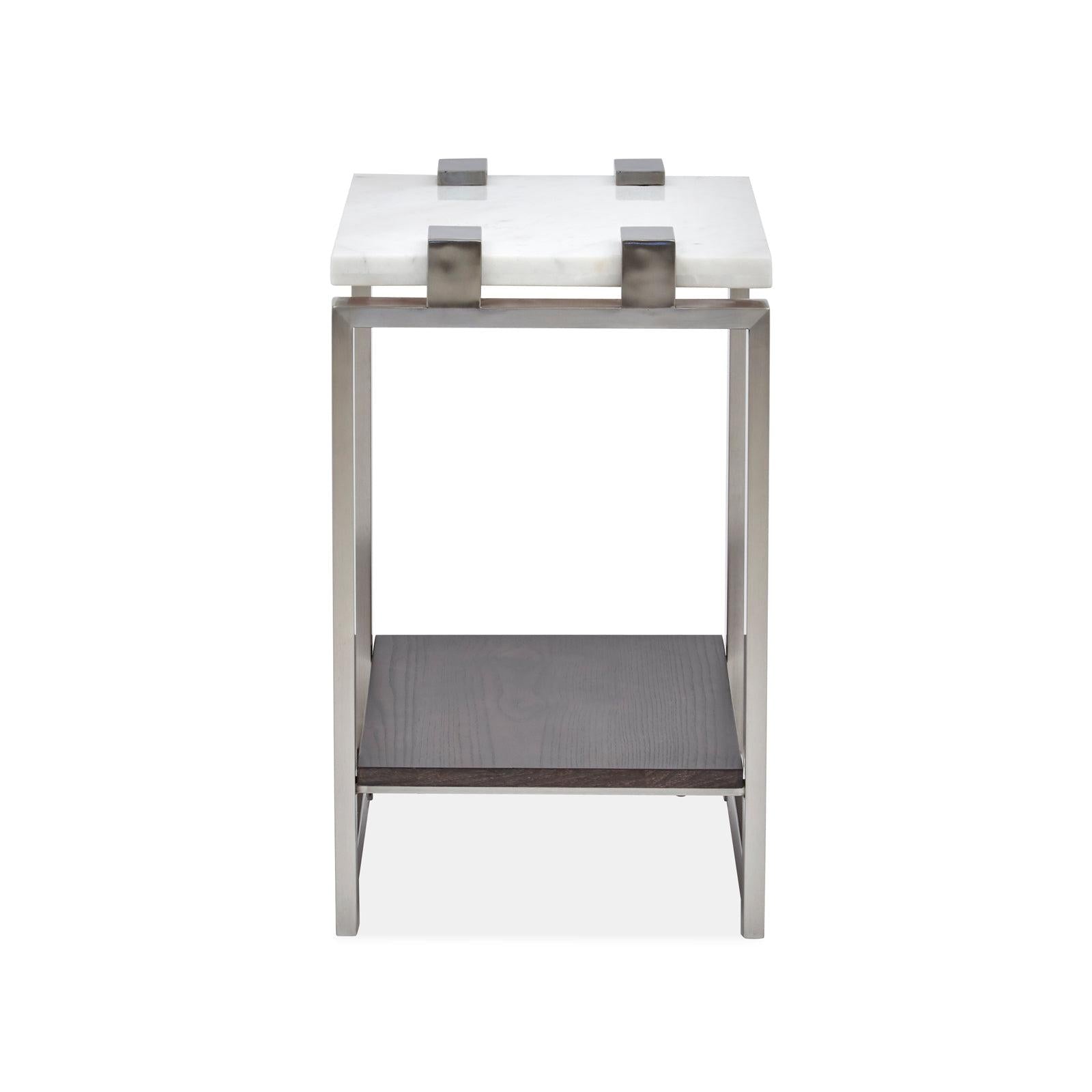 Magnussen Home Paradox Pearl White And Roasted Almond And Brushed Platinum Rectangular Accent Table