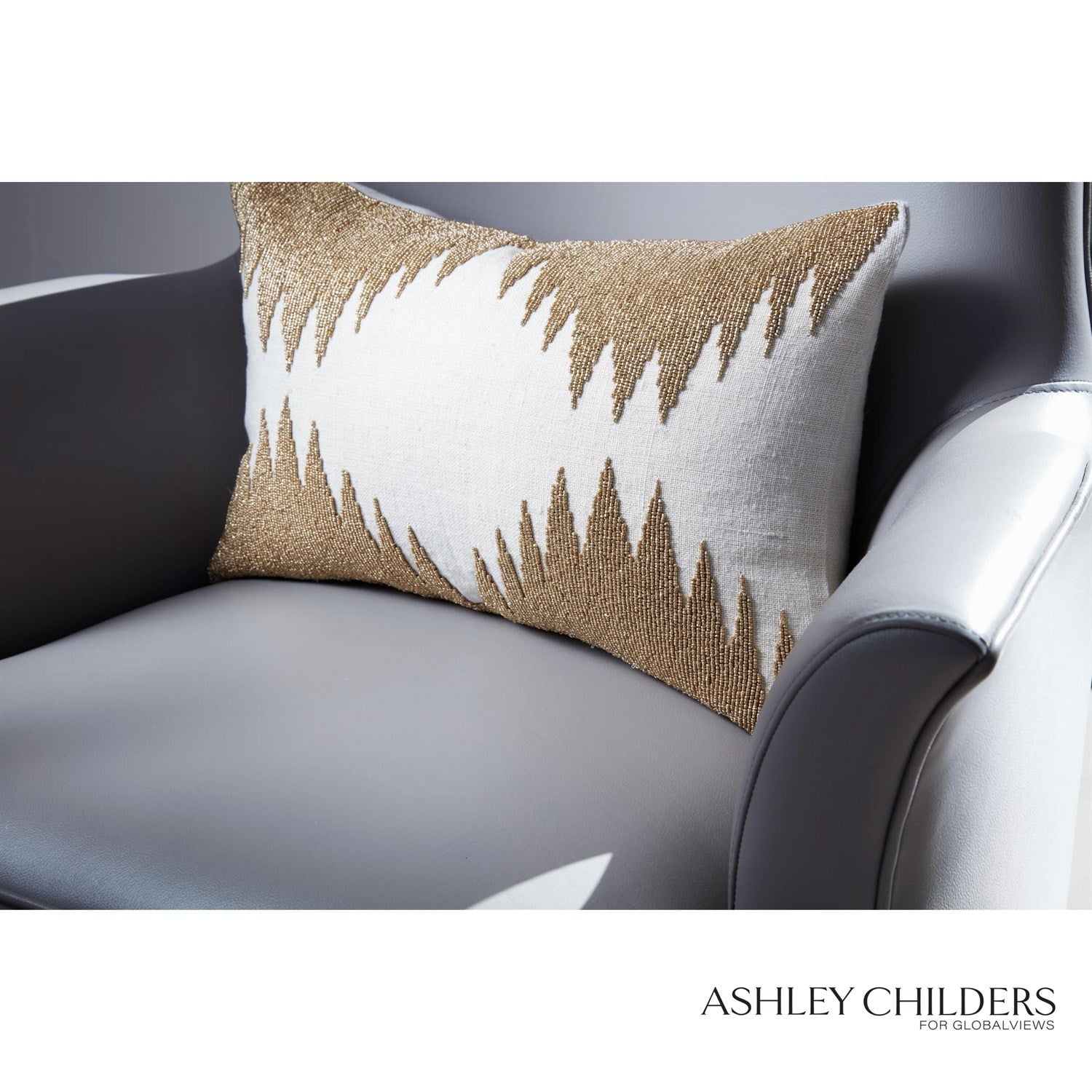 Global Views Gold Seed Beads Bone Tristan Pillow by Ashley Childers