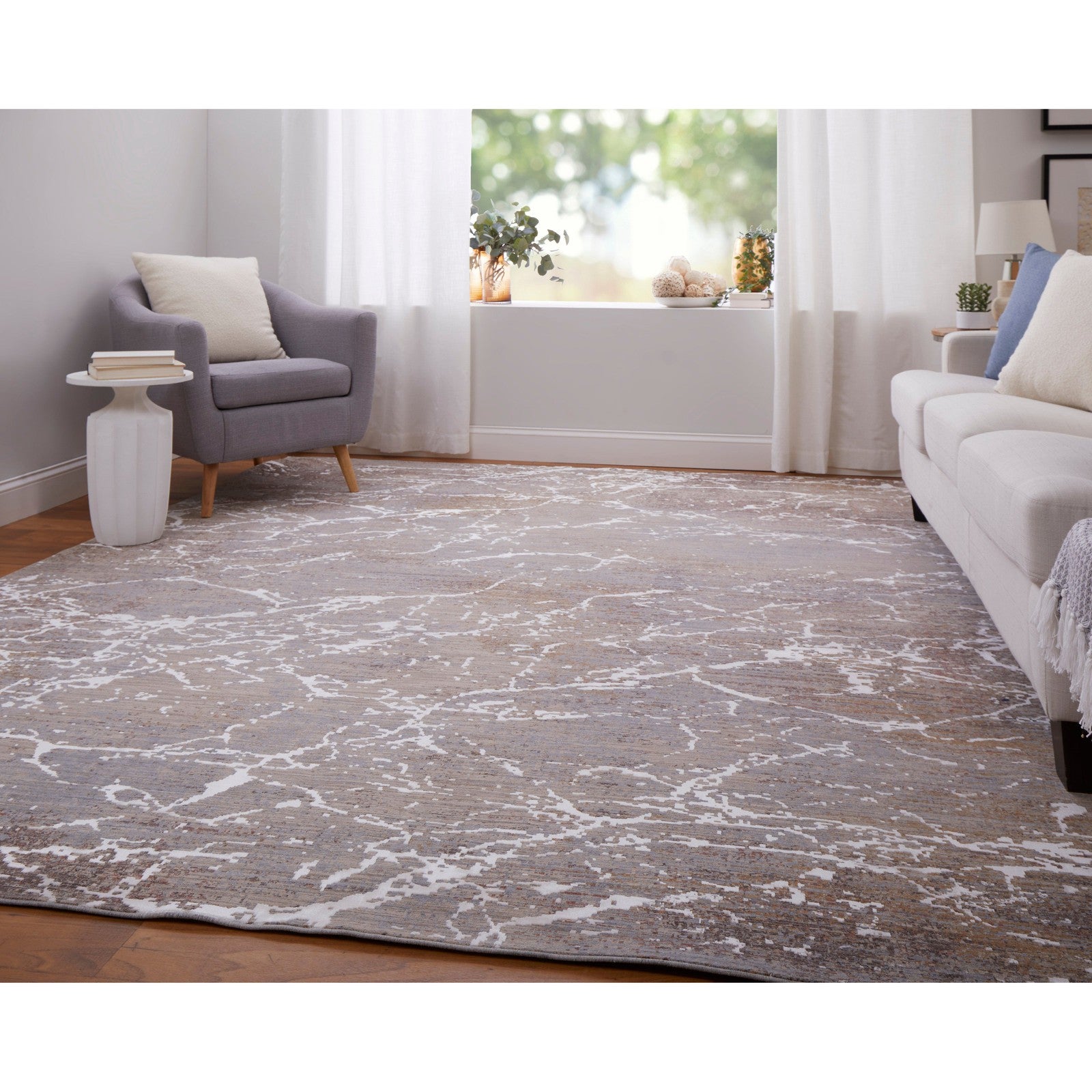 Feizy Pryor 39NHF Modern Abstract in Taupe/Brown/White