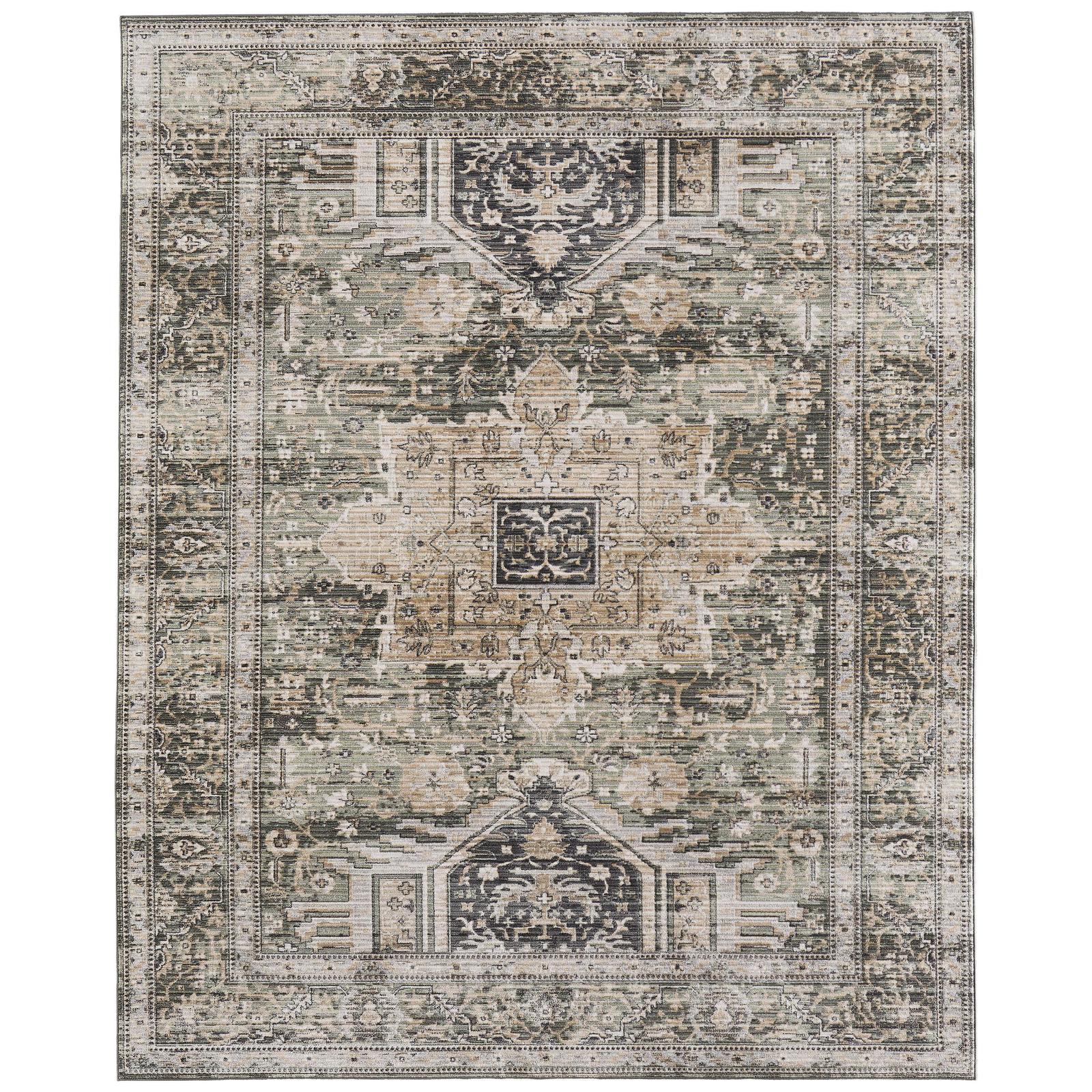 Feizy Augustine 39TVF Traditional Medallion, Tan/Green/Ivory, Rug