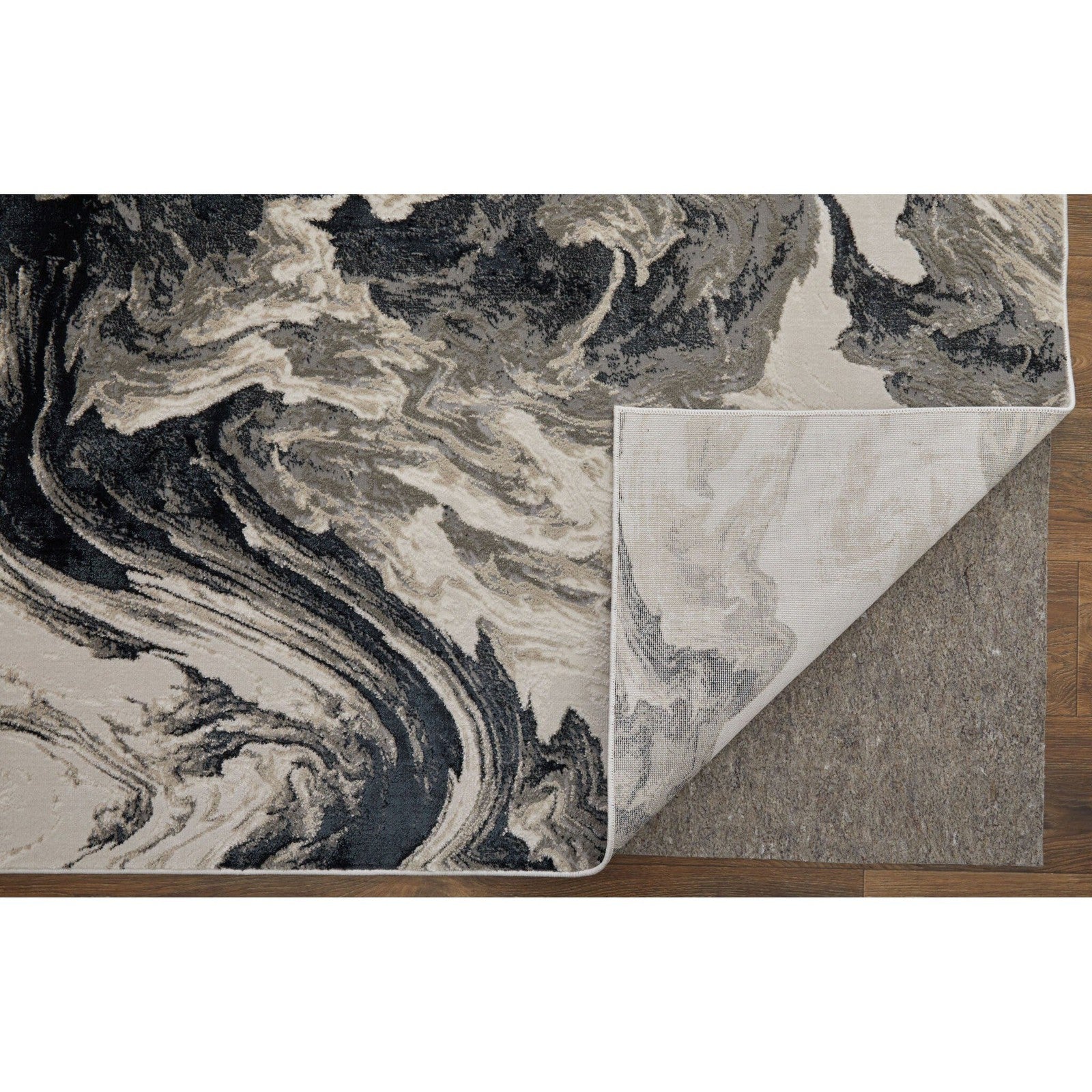 Feizy Micah 39LPF Modern Abstract Rug in Ivory/Black/Taupe