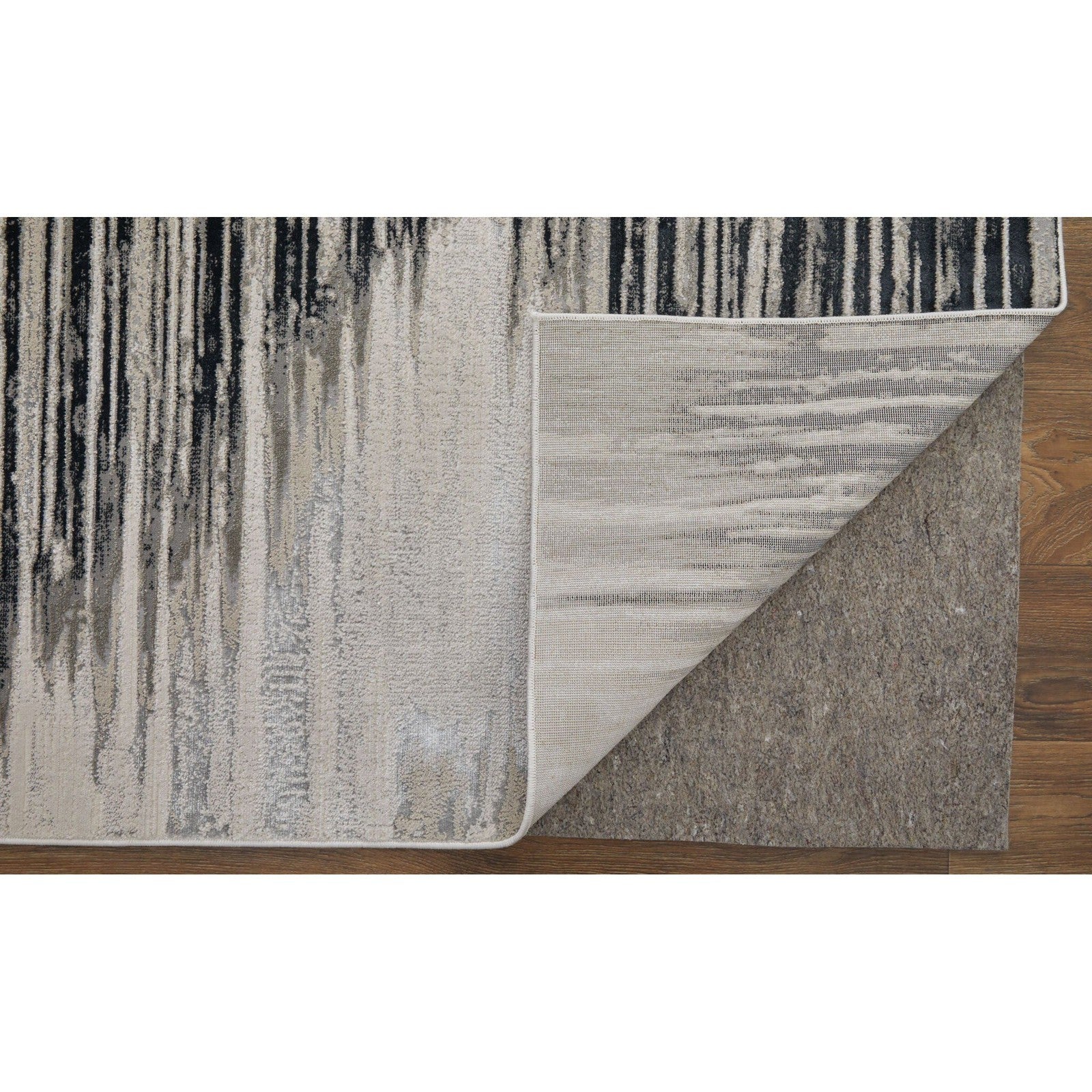 Feizy Micah 39LRF Modern Diamond Rug in Black/Silver/Taupe