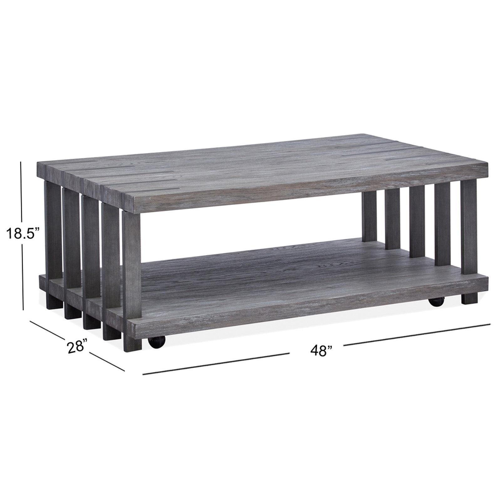 Magnussen Home Eldridge Weathered Gravel And Satin Bronze Rectangular Cocktail Table With Casters