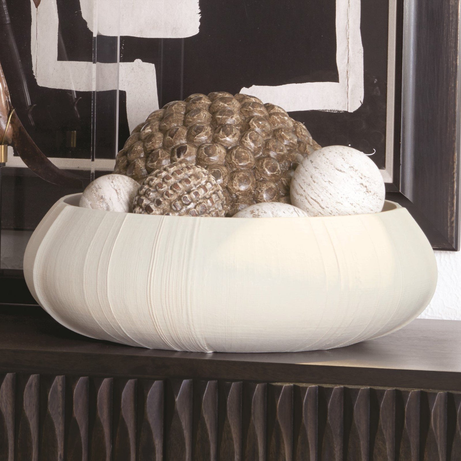 Global Views Soft White Linen Centerpiece