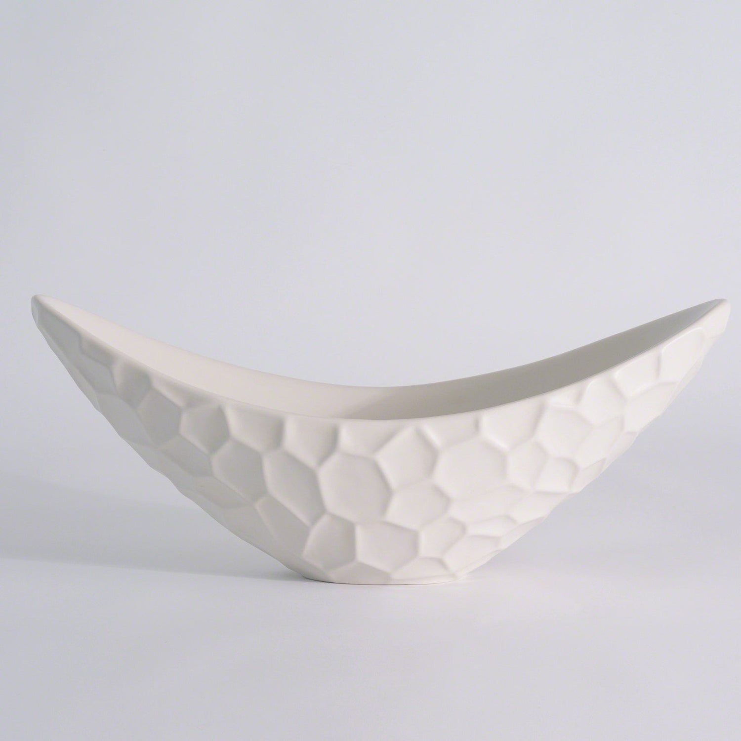 Global Views Matte White Honeycomb Long Bowl