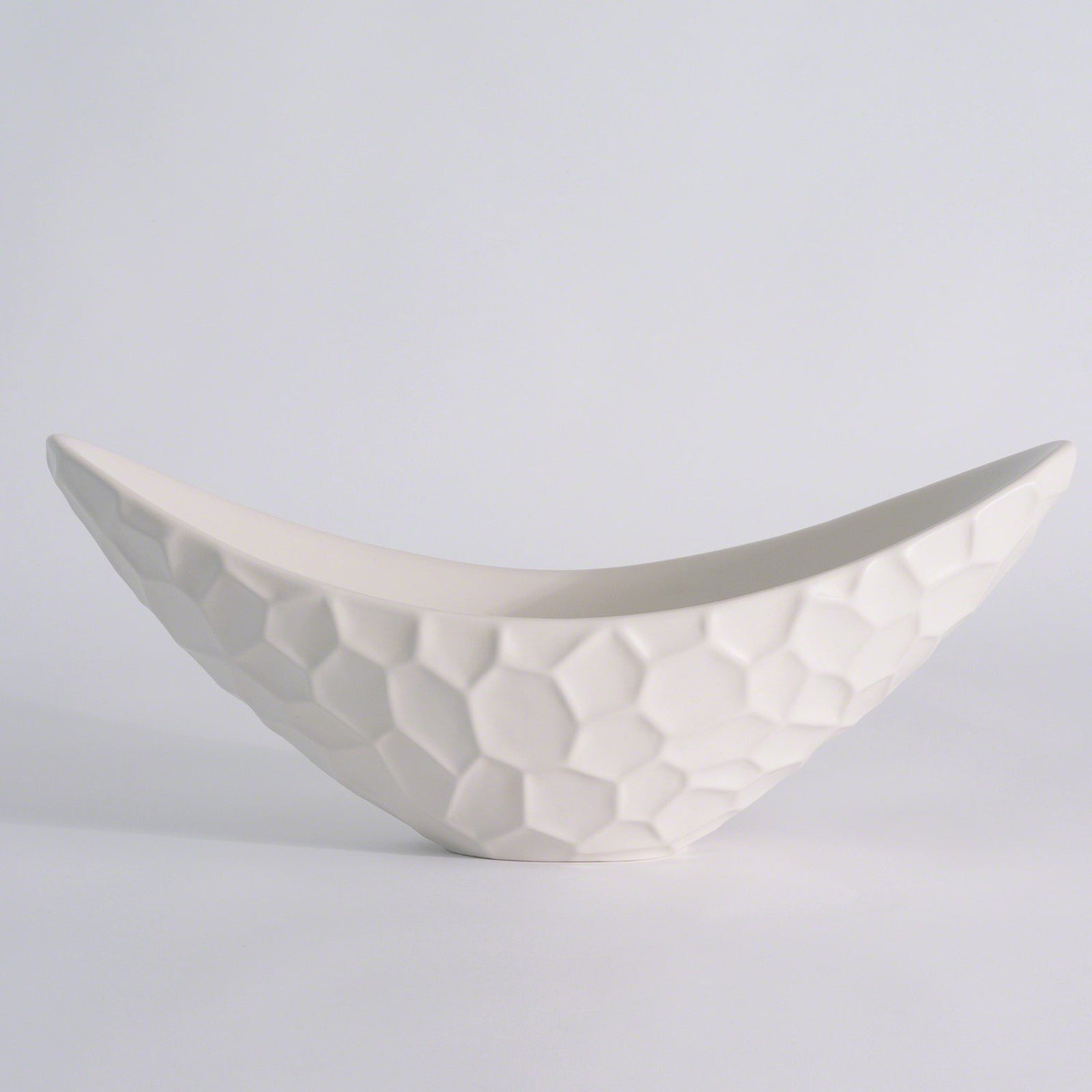 Global Views Matte White Honeycomb Long Bowl