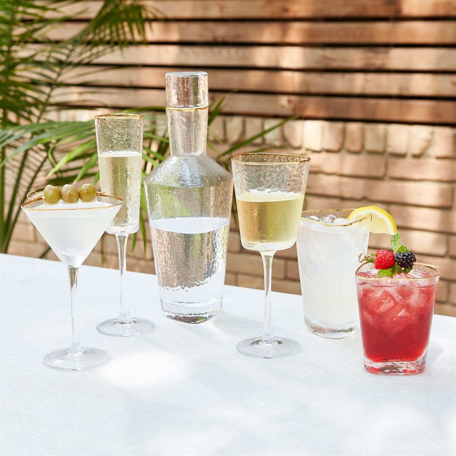 Global Views Hammered Martini Glasses with Gold Rim - Set of 4