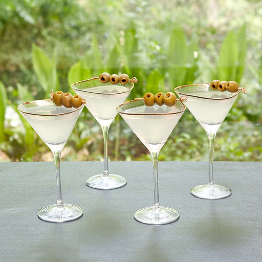 Global Views Hammered Martini Glasses with Gold Rim - Set of 4
